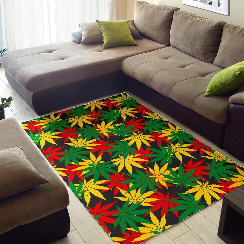 Classic Hemp Leaves Reggae Pattern Print Area Rug GearFrost