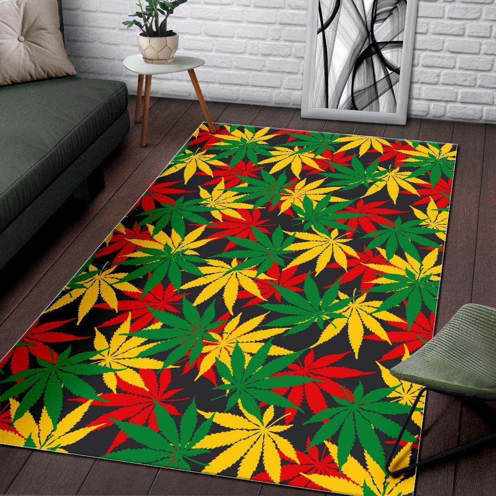 Classic Hemp Leaves Reggae Pattern Print Area Rug GearFrost