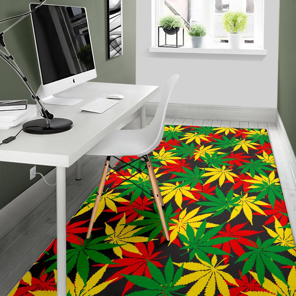 Classic Hemp Leaves Reggae Pattern Print Area Rug GearFrost
