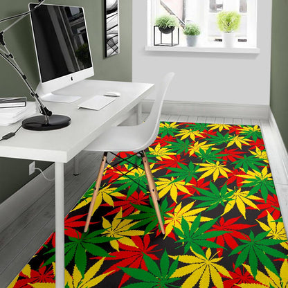 Classic Hemp Leaves Reggae Pattern Print Area Rug GearFrost