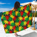 Classic Hemp Leaves Reggae Pattern Print Beach Sarong Wrap