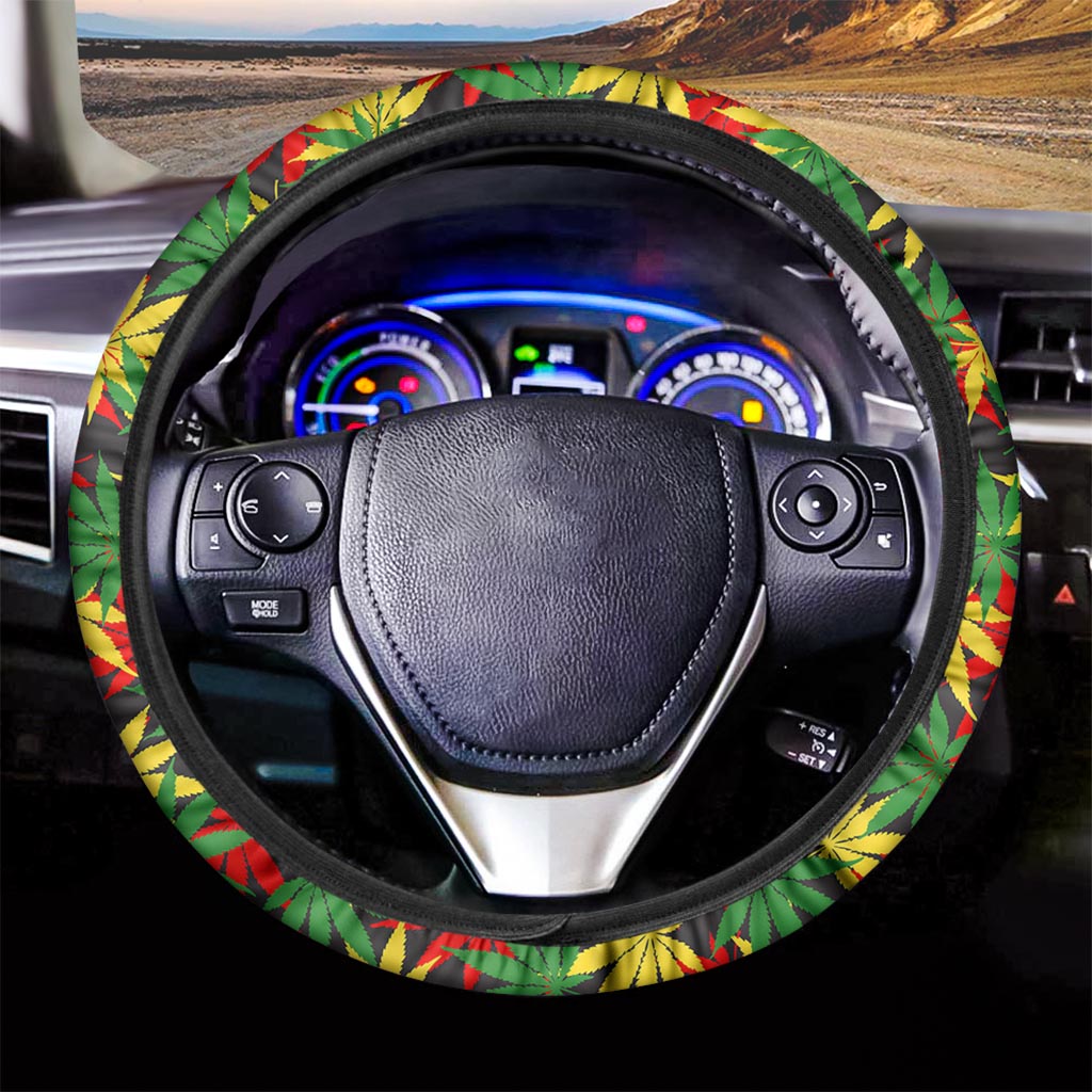 Classic Hemp Leaves Reggae Pattern Print Car Steering Wheel Cover