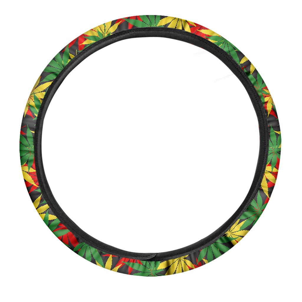 Classic Hemp Leaves Reggae Pattern Print Car Steering Wheel Cover