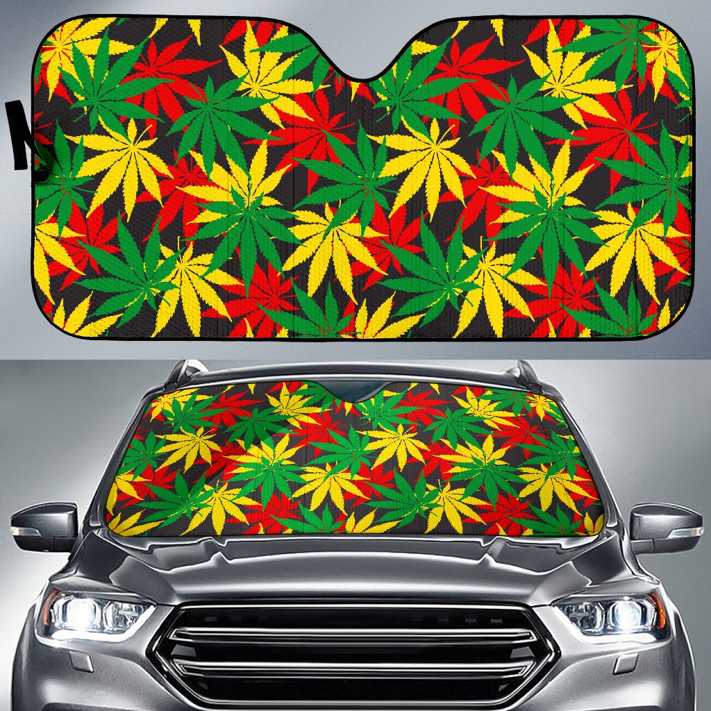 Classic Hemp Leaves Reggae Pattern Print Car Sun Shade GearFrost