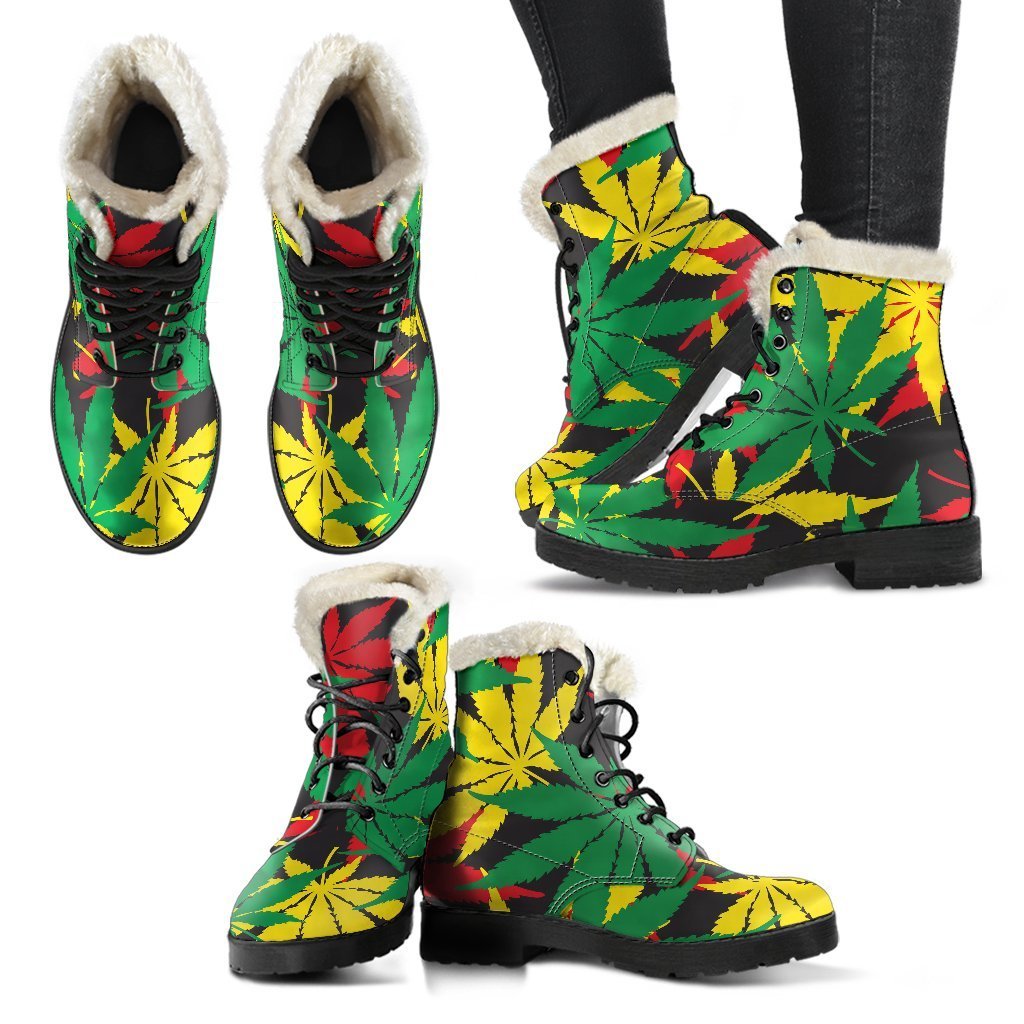 Classic Hemp Leaves Reggae Pattern Print Comfy Boots GearFrost