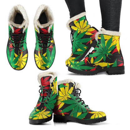 Classic Hemp Leaves Reggae Pattern Print Comfy Boots GearFrost