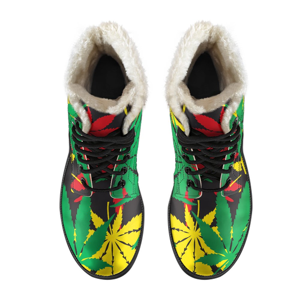 Classic Hemp Leaves Reggae Pattern Print Comfy Boots GearFrost