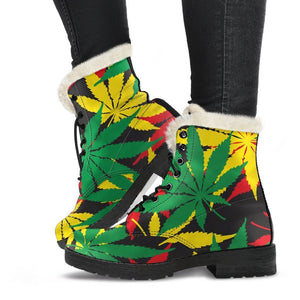 Classic Hemp Leaves Reggae Pattern Print Comfy Boots GearFrost