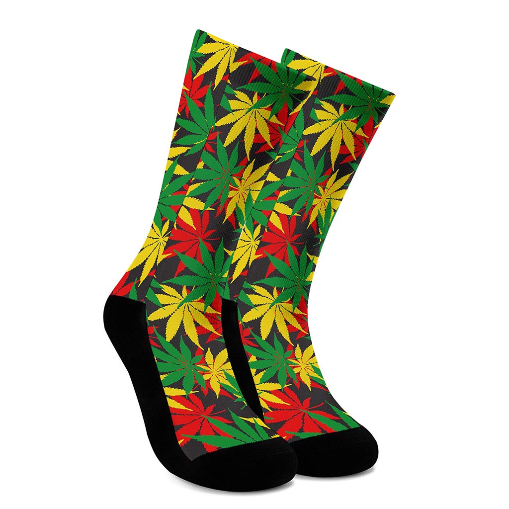 Classic Hemp Leaves Reggae Pattern Print Crew Socks