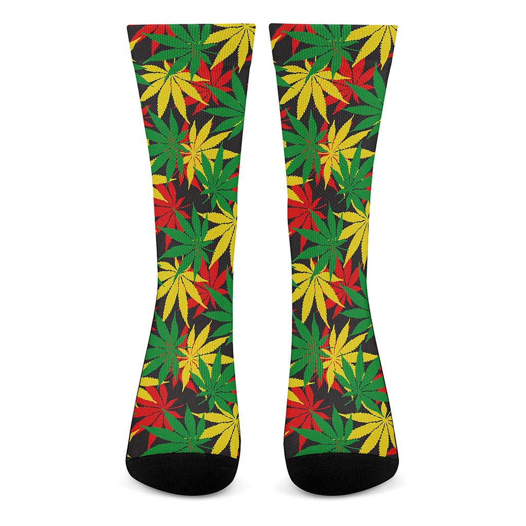Classic Hemp Leaves Reggae Pattern Print Crew Socks