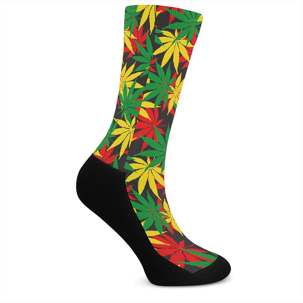 Classic Hemp Leaves Reggae Pattern Print Crew Socks