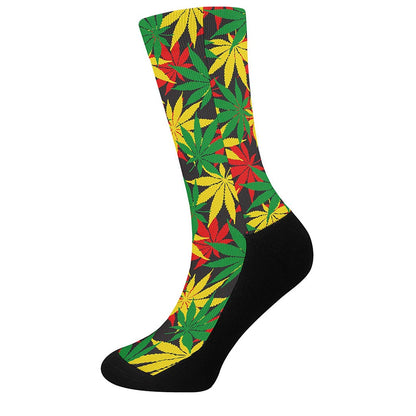 Classic Hemp Leaves Reggae Pattern Print Crew Socks