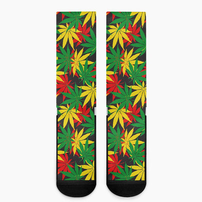 Classic Hemp Leaves Reggae Pattern Print Crew Socks