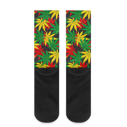 Classic Hemp Leaves Reggae Pattern Print Crew Socks