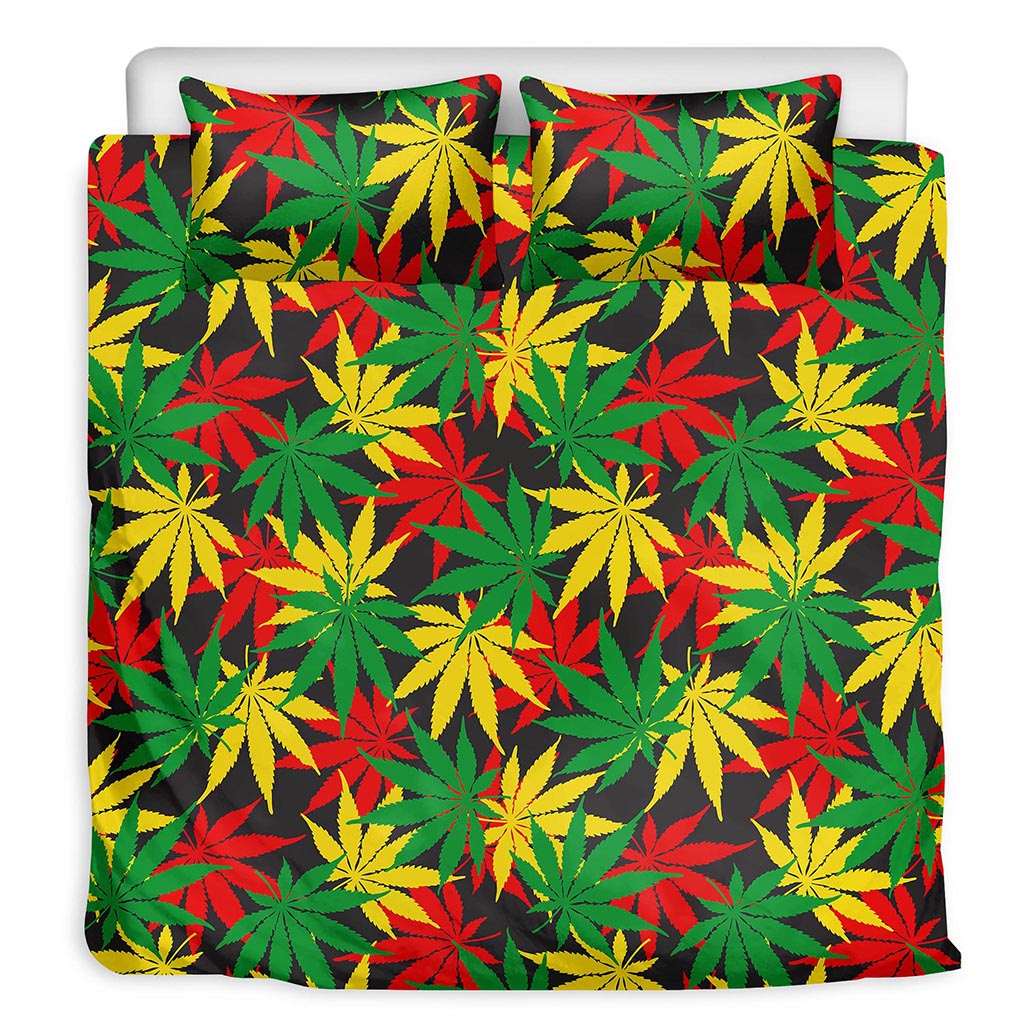 Classic Hemp Leaves Reggae Pattern Print Duvet Cover Bedding Set