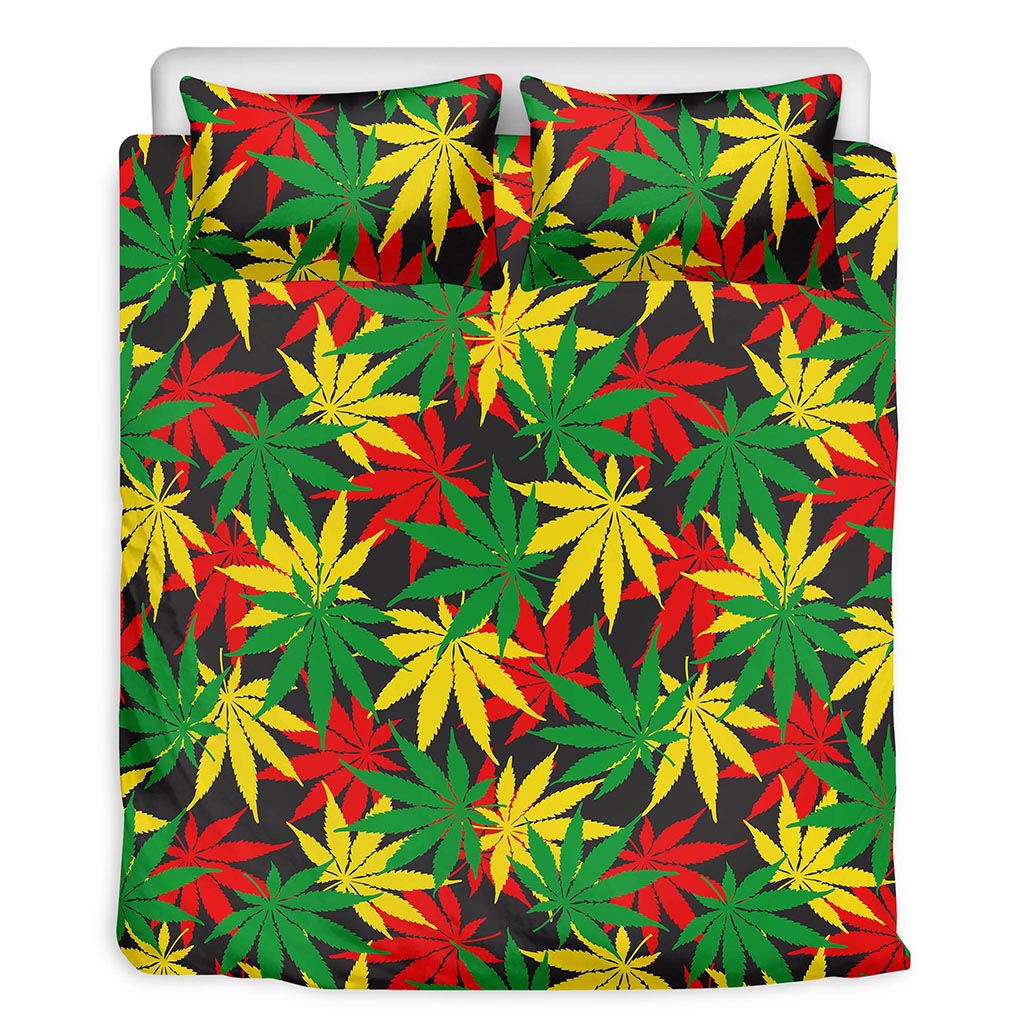 Classic Hemp Leaves Reggae Pattern Print Duvet Cover Bedding Set