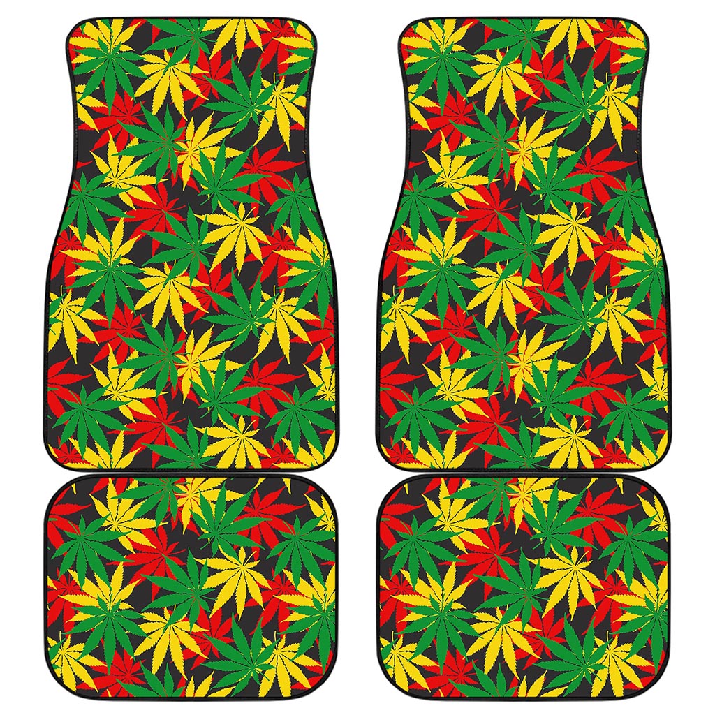 Classic Hemp Leaves Reggae Pattern Print Front and Back Car Floor Mats