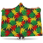 Classic Hemp Leaves Reggae Pattern Print Hooded Blanket