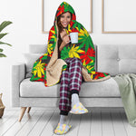Classic Hemp Leaves Reggae Pattern Print Hooded Blanket
