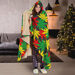 Classic Hemp Leaves Reggae Pattern Print Hooded Blanket