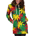 Classic Hemp Leaves Reggae Pattern Print Pullover Hoodie Dress