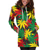 Classic Hemp Leaves Reggae Pattern Print Hoodie Dress GearFrost