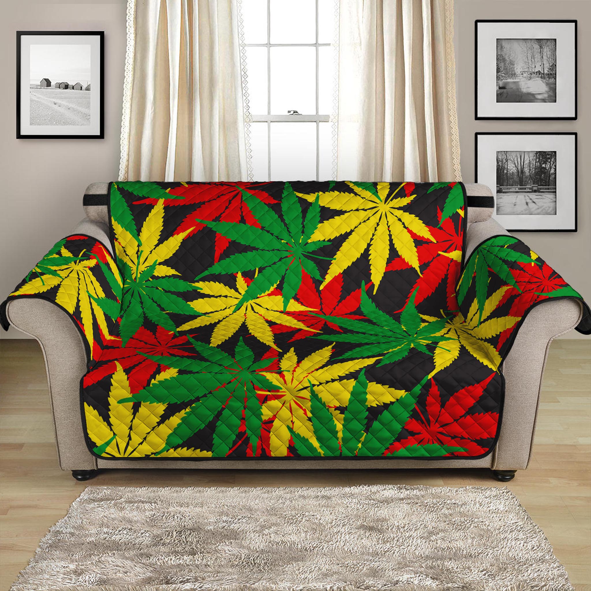 Classic Hemp Leaves Reggae Pattern Print Loveseat Protector