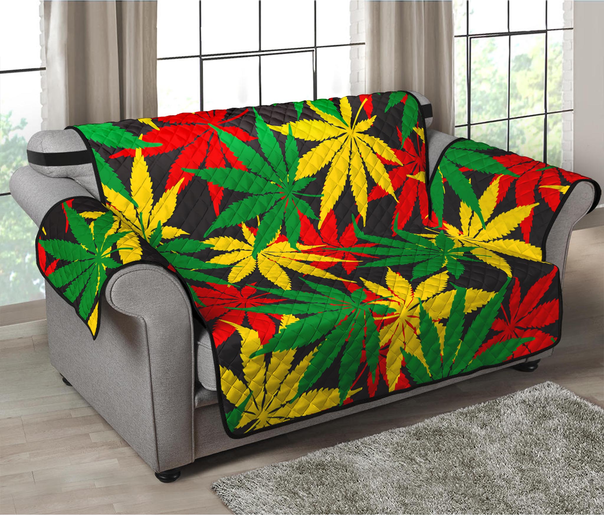 Classic Hemp Leaves Reggae Pattern Print Loveseat Protector