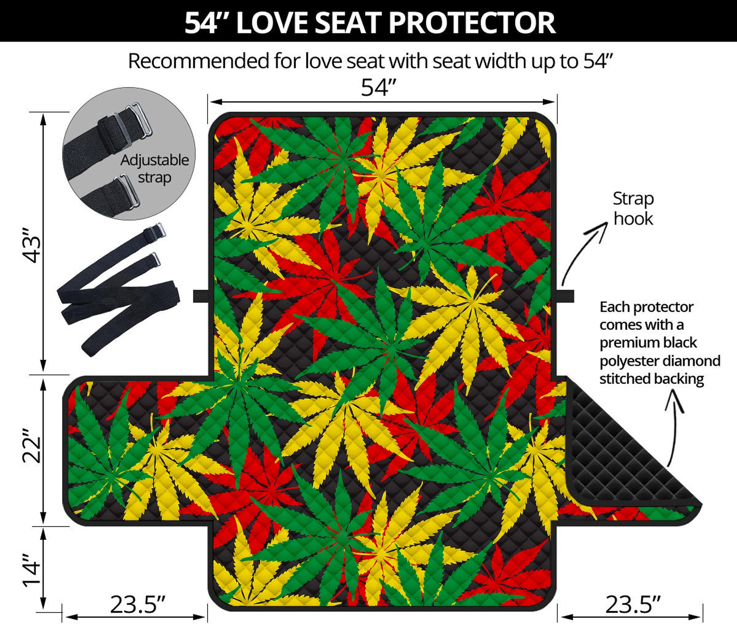 Classic Hemp Leaves Reggae Pattern Print Loveseat Protector