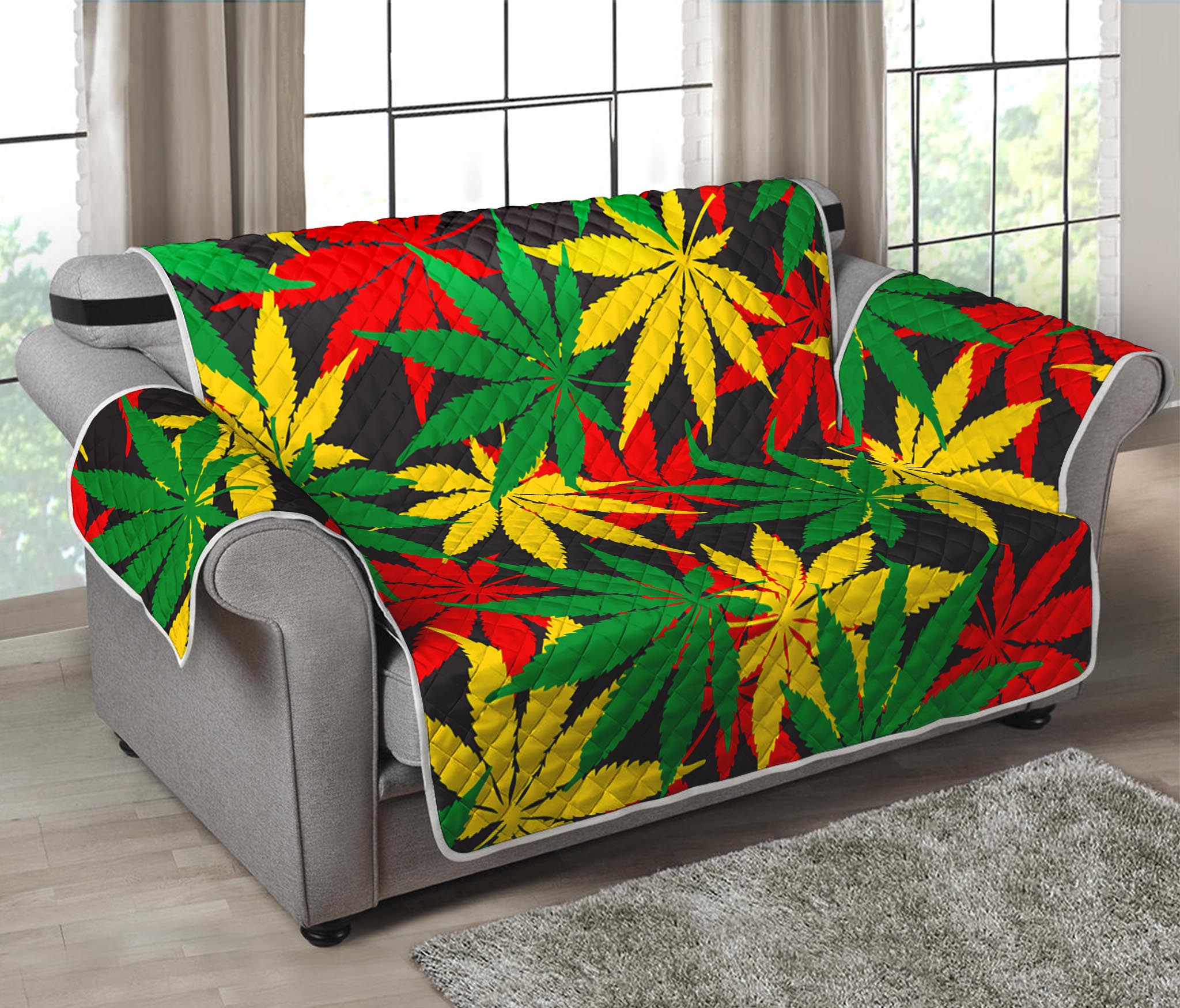 Classic Hemp Leaves Reggae Pattern Print Loveseat Protector