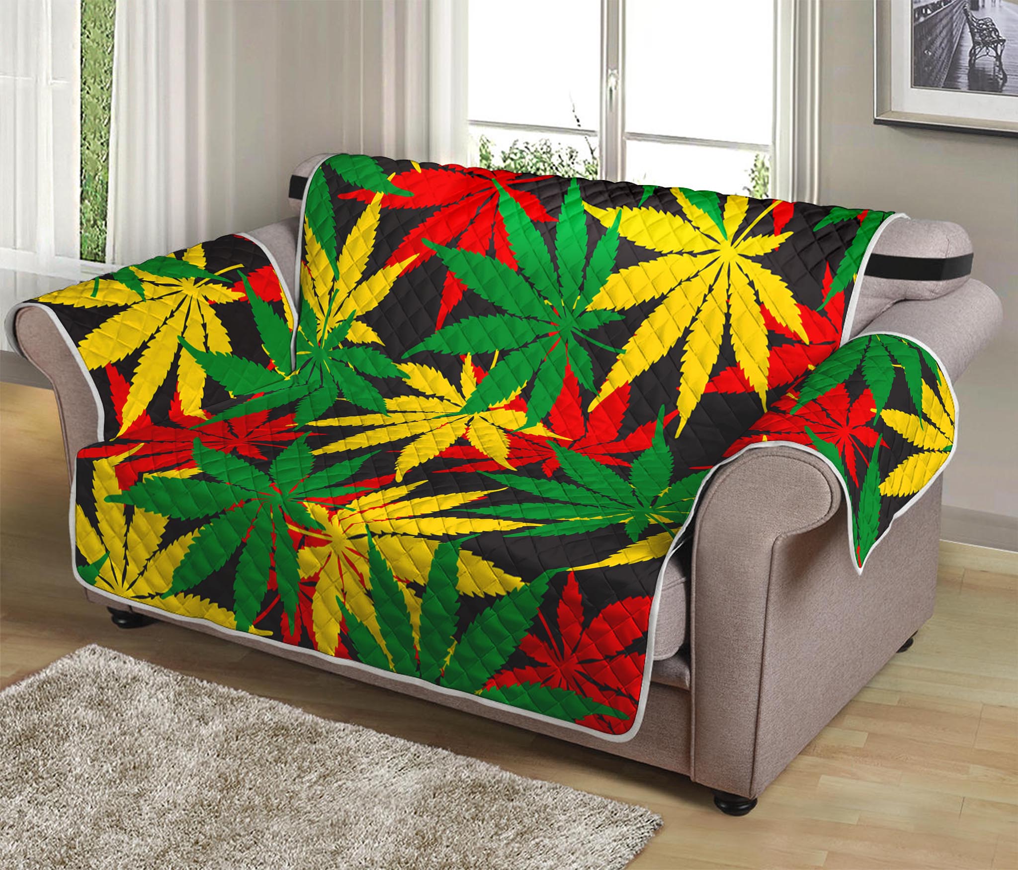 Classic Hemp Leaves Reggae Pattern Print Loveseat Protector