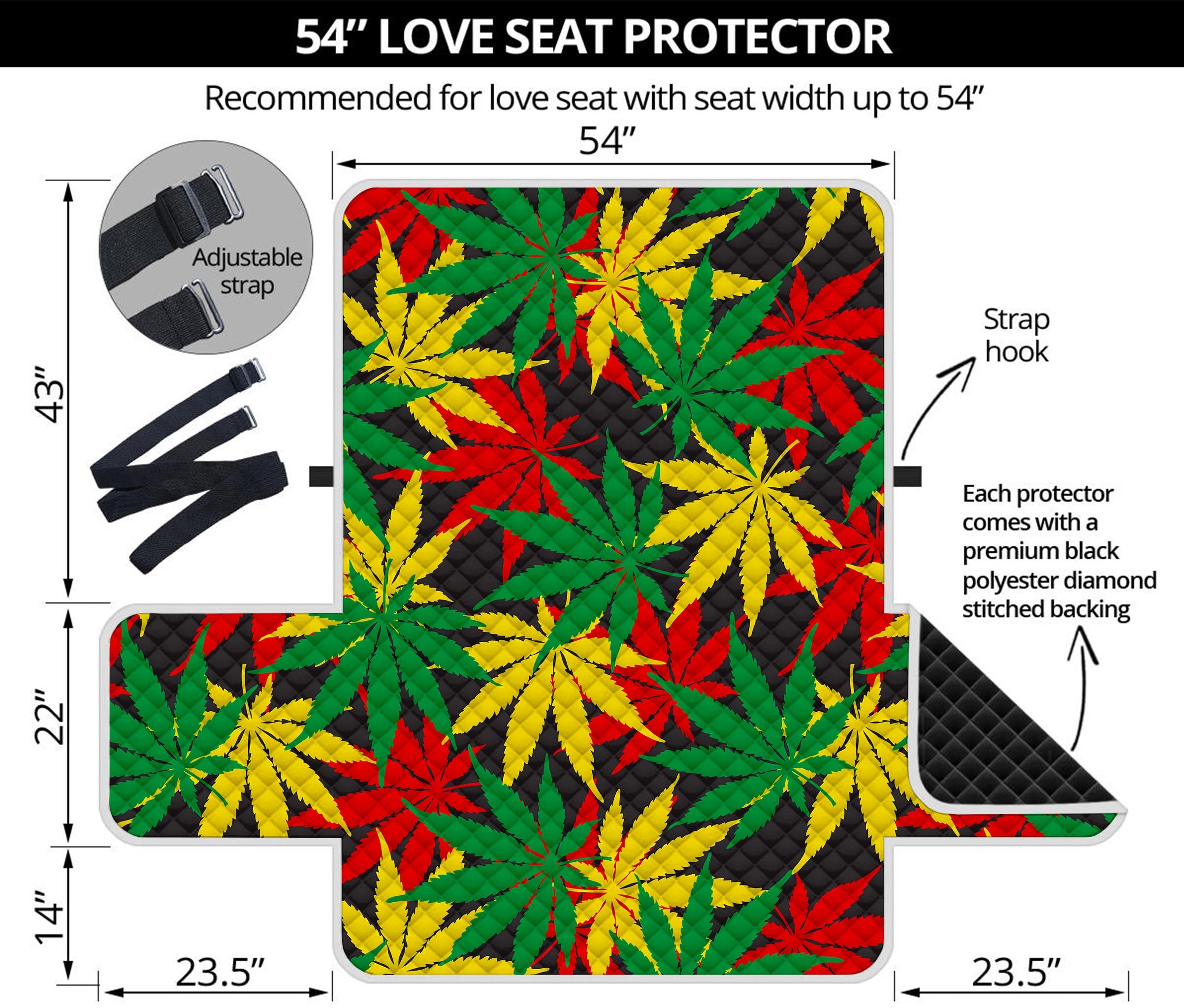 Classic Hemp Leaves Reggae Pattern Print Loveseat Protector