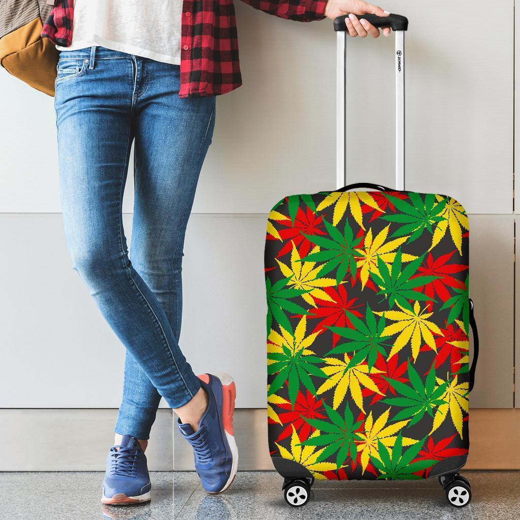 Classic Hemp Leaves Reggae Pattern Print Luggage Cover GearFrost