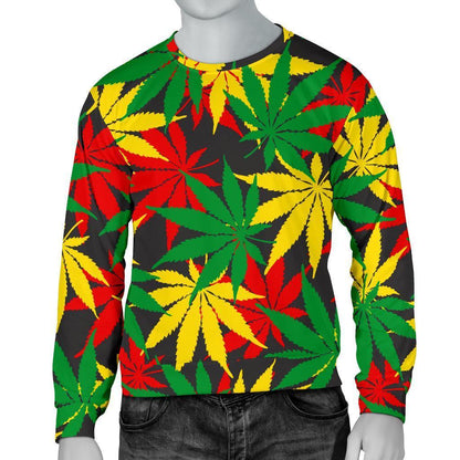 Classic Hemp Leaves Reggae Pattern Print Men's Crewneck Sweatshirt GearFrost