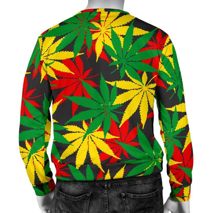 Classic Hemp Leaves Reggae Pattern Print Men's Crewneck Sweatshirt GearFrost