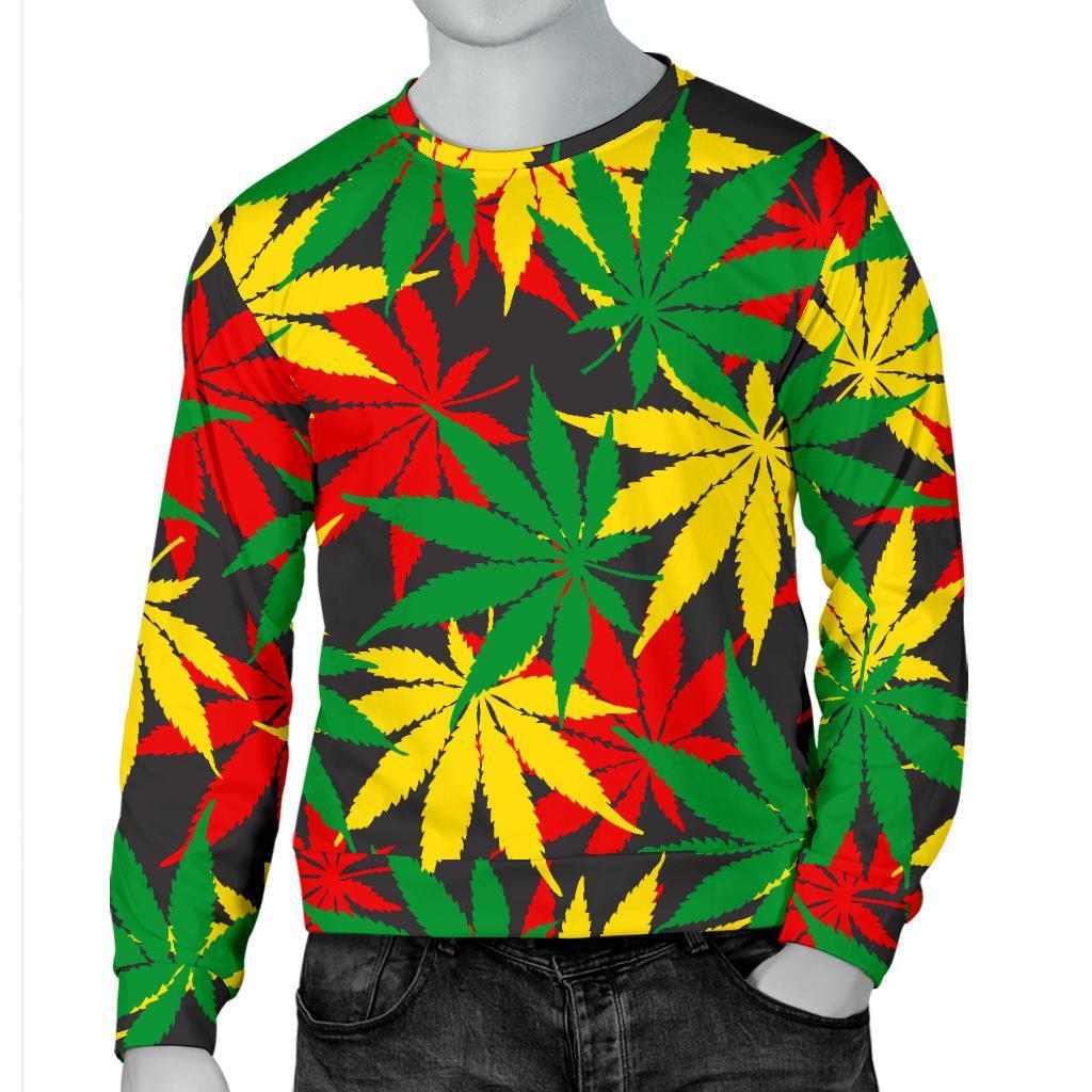 Classic Hemp Leaves Reggae Pattern Print Men's Crewneck Sweatshirt GearFrost