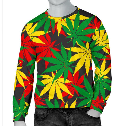 Classic Hemp Leaves Reggae Pattern Print Men's Crewneck Sweatshirt GearFrost