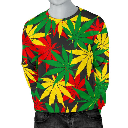 Classic Hemp Leaves Reggae Pattern Print Men's Crewneck Sweatshirt GearFrost