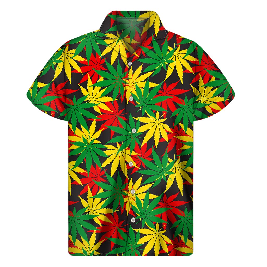 Classic Hemp Leaves Reggae Pattern Print Men's Short Sleeve Shirt