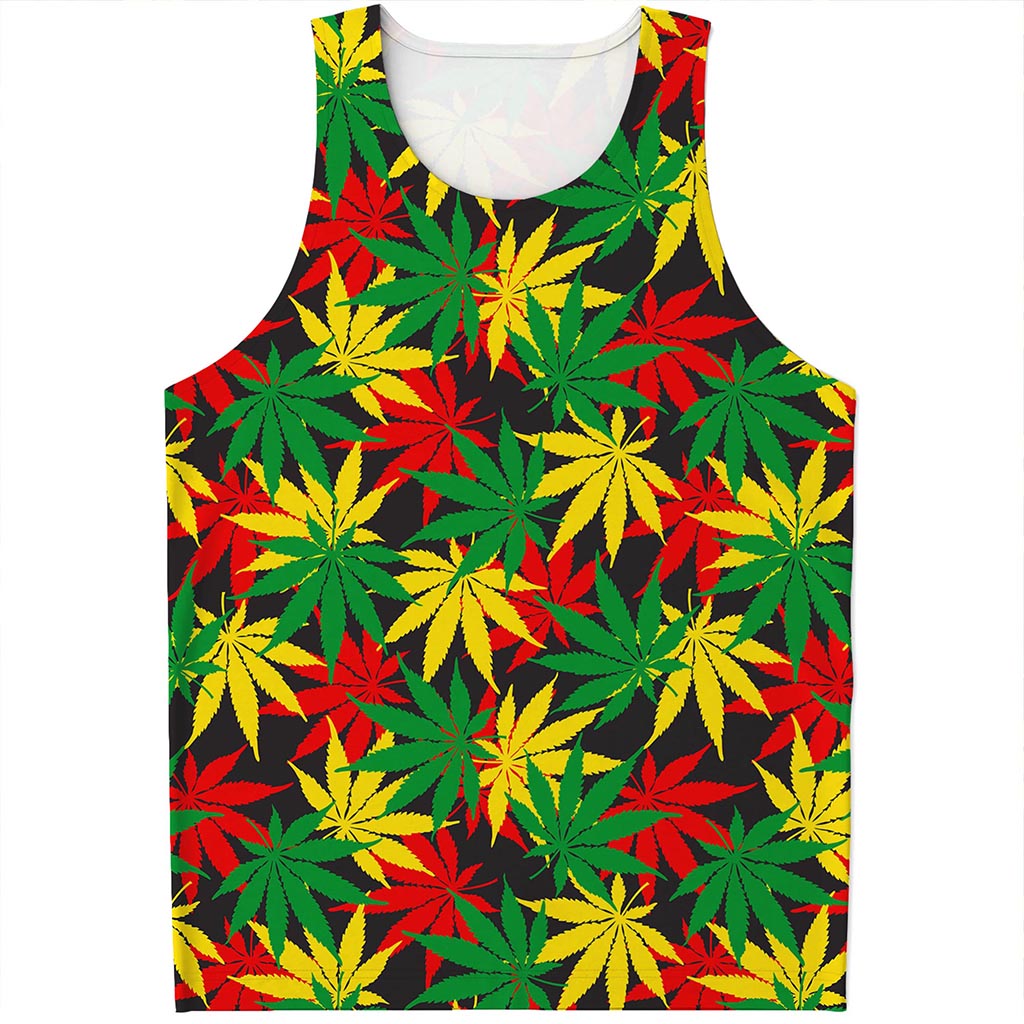 Classic Hemp Leaves Reggae Pattern Print Men's Tank Top