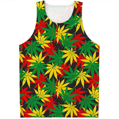 Classic Hemp Leaves Reggae Pattern Print Men's Tank Top