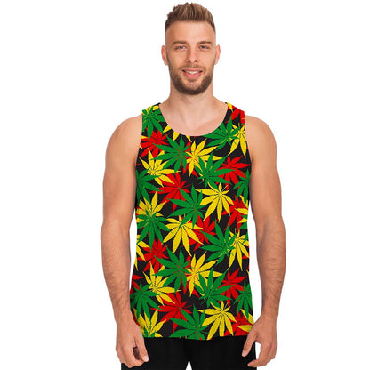 Classic Hemp Leaves Reggae Pattern Print Men's Tank Top