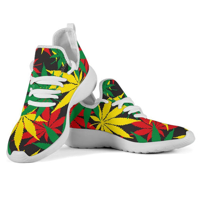 Classic Hemp Leaves Reggae Pattern Print Mesh Knit Shoes GearFrost