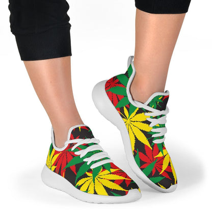 Classic Hemp Leaves Reggae Pattern Print Mesh Knit Shoes GearFrost
