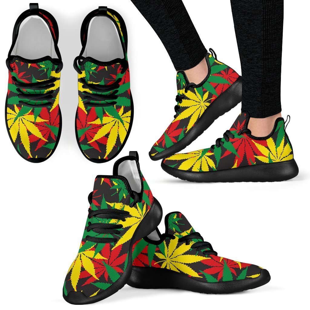 Classic Hemp Leaves Reggae Pattern Print Mesh Knit Shoes GearFrost