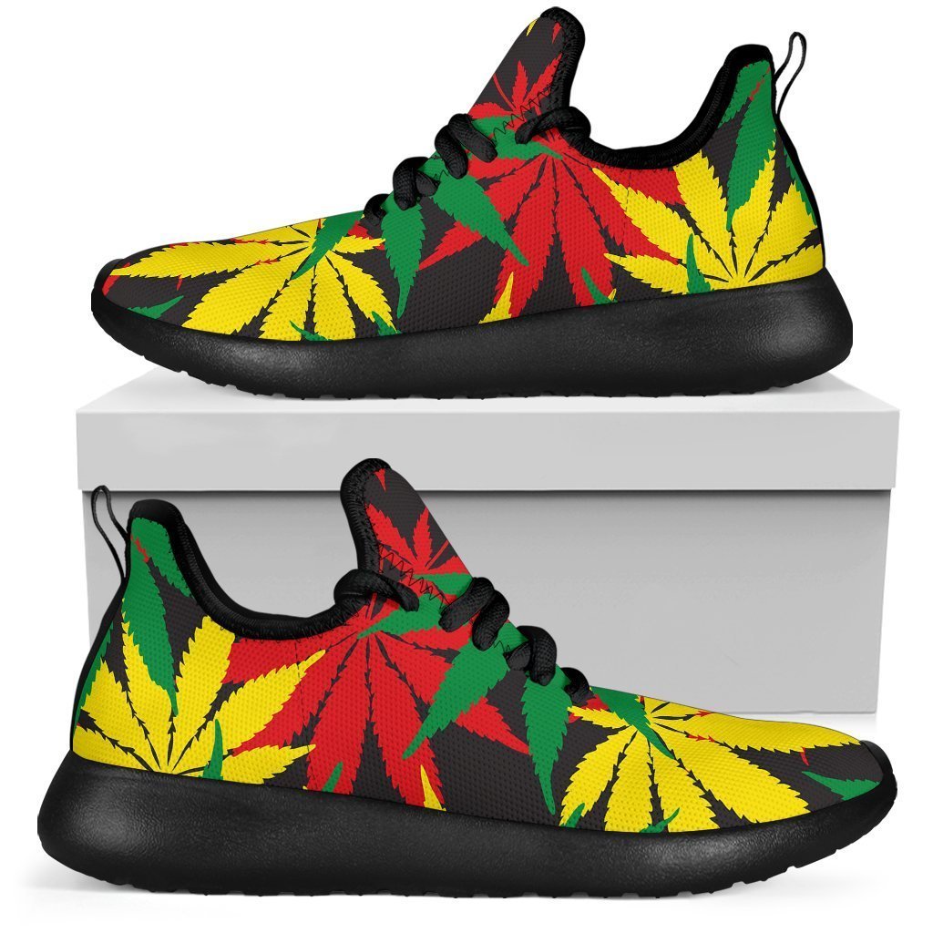 Classic Hemp Leaves Reggae Pattern Print Mesh Knit Shoes GearFrost