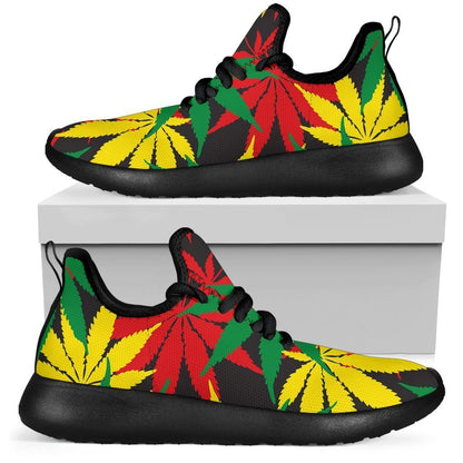 Classic Hemp Leaves Reggae Pattern Print Mesh Knit Shoes GearFrost