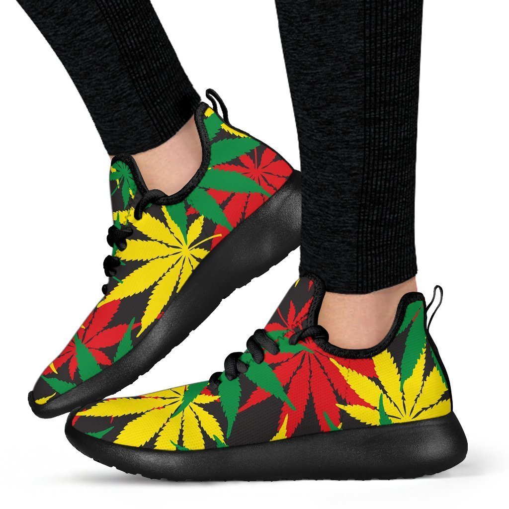 Classic Hemp Leaves Reggae Pattern Print Mesh Knit Shoes GearFrost