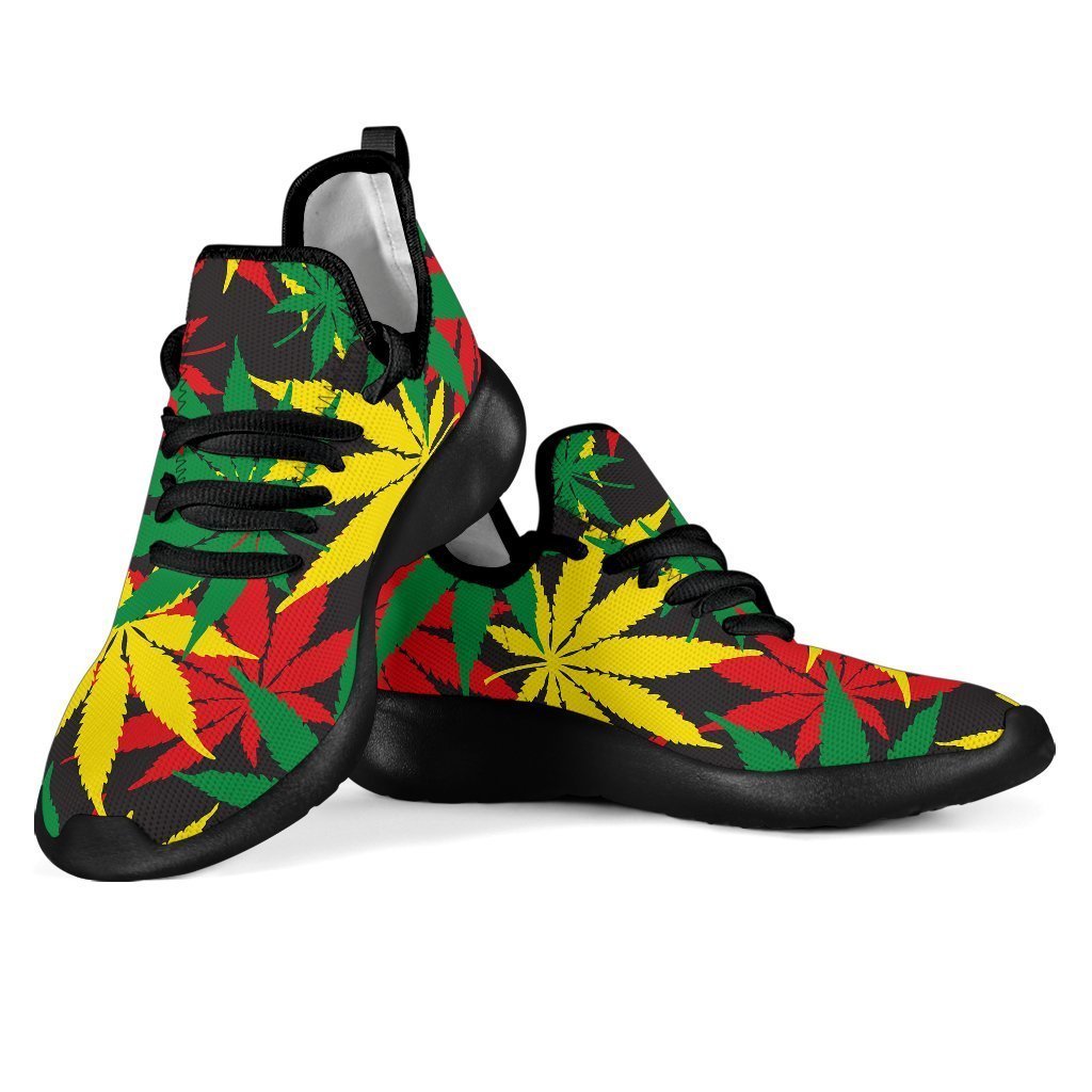 Classic Hemp Leaves Reggae Pattern Print Mesh Knit Shoes GearFrost