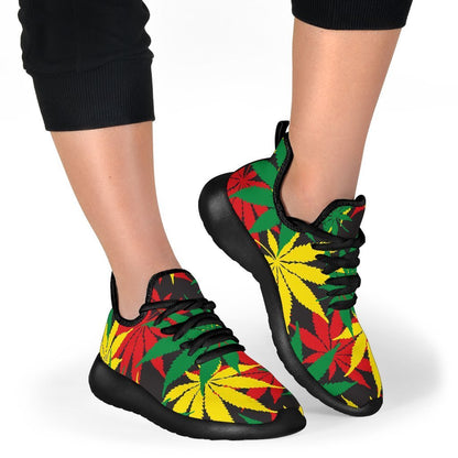 Classic Hemp Leaves Reggae Pattern Print Mesh Knit Shoes GearFrost